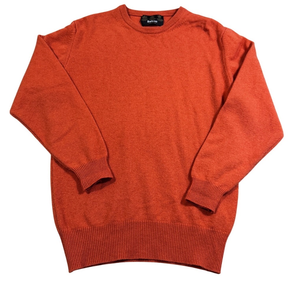Barbour Sweater Mens Small Orange Excellent Wool Crewneck‎ Made in Scotland 90s
